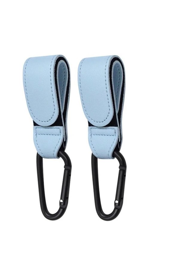 2PCS Light Blue 2Pcs Leather Cart Hooks Baby Stroller Hook PU Adjustable Pram Hook Organizer Diaper