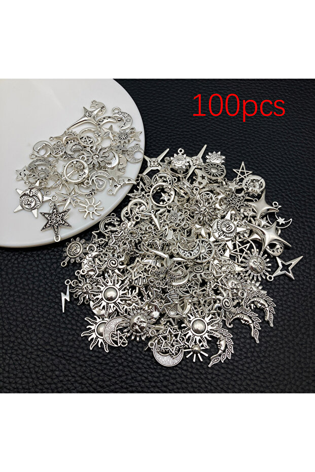SN1286-100pcs 20/50/100pcs Mystical Celestial Charms Random Mix of Vintage Silver Stars, Moons & Sun