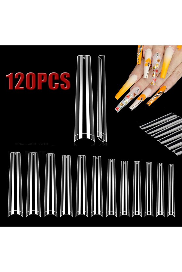 WHITE ARTAUG 120PCS Long Clear Coffin Nails Tips, Extra Long No C Curve Half Cover Coffin Nail Tips