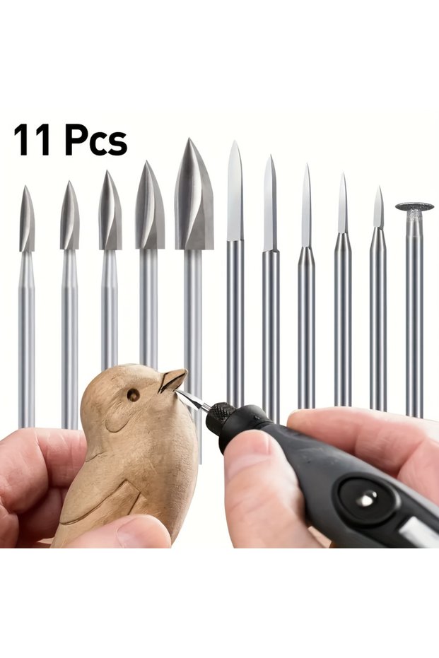 11pcs 11PCS Wood Carving Burr Bit Set, 1/8" Rotary Tool Bits Compatible with Dremel for Engraving Gr