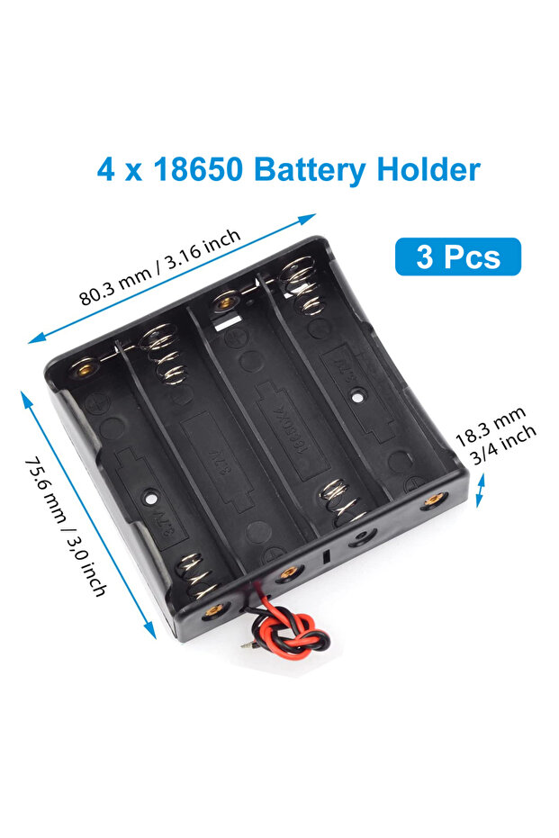 3pcs 4 slot 3pcs 18650 Battery Holder with Wire 3.7V,7.4V, 11.1V, 14.8V 18650 Battery Holder Box for