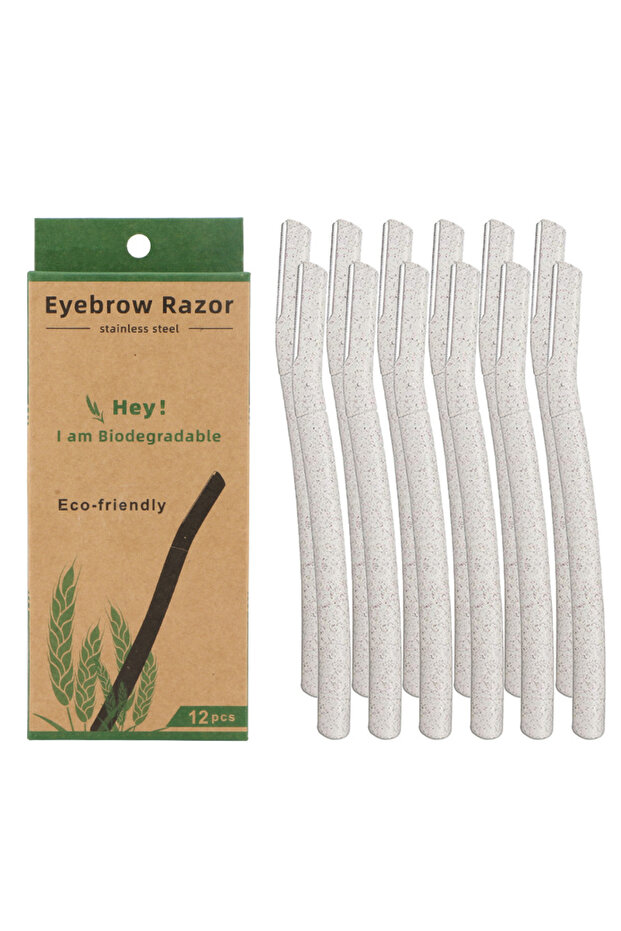 12 Pcs/Box Wheat Straw Face Eyebrow Razor for Women,Facial Dermaplane Razor,Biodegradable Dermaplani