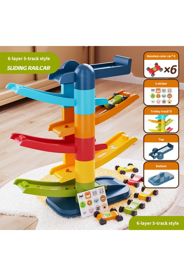 WHITE Cartoon Puzzle Children'S Gliding Track Car Mini Car Inertia Girl Baby 3-Year-Old Boy Toy Mult