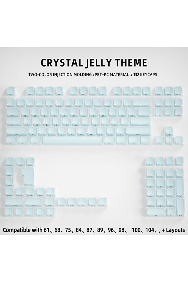 Blue-English-Side Korean English Crystal Jelly Side Front Printed Keycaps for Mechanical Keyboard 60