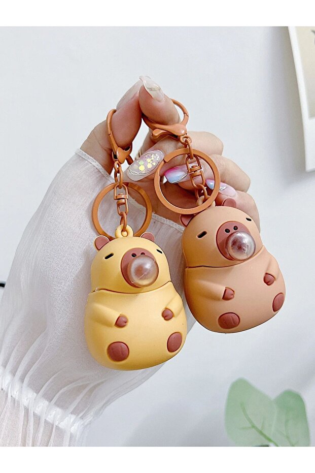 6 cm 2pcs Capibara Keychain Relief Pinch Happy Cute Doll Couple Bag Accessory Chain Car Pendant Smal