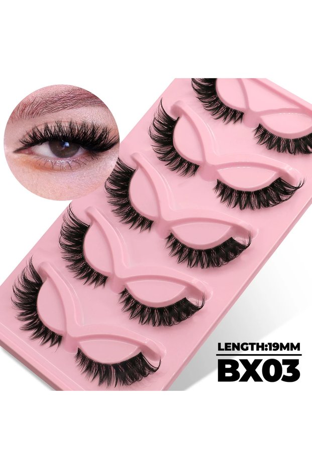 5pairs-BX03 Veltrinay Fake Lashes Cat Eye Lashes Faux Mink Eyelashes Clear Band Lashes Natural Look