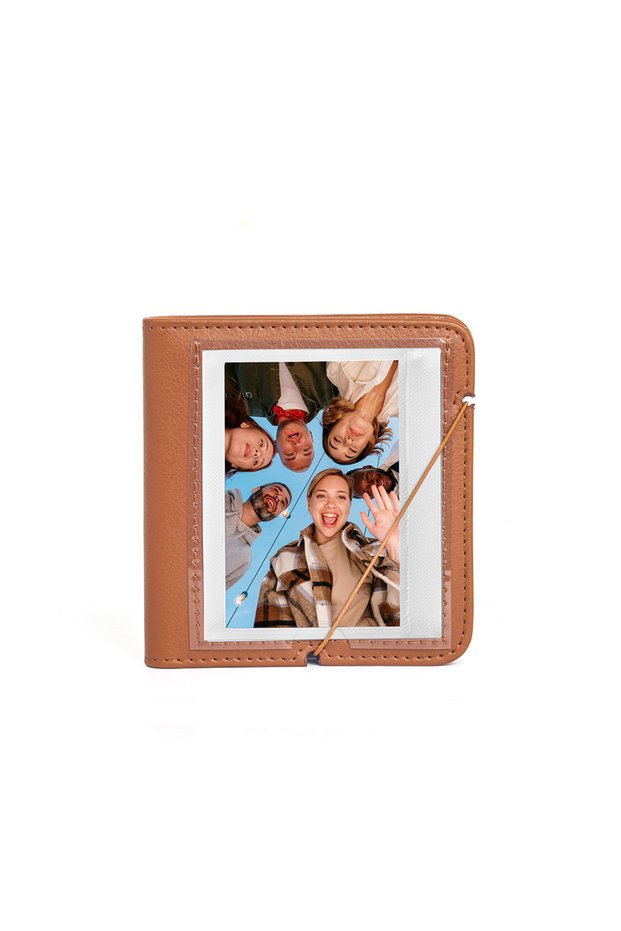 Brown Portable PU Leather Photo Album, 28 Pockets, Compatible with Polaroid IType/600/SX70 & Fujifil