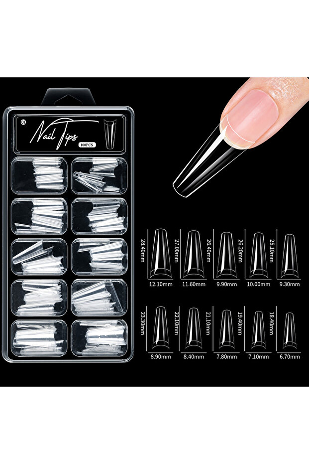01-100pcs-box 100pcs/box Fake Nail Tips Coffin Press on Nail Clear Full Cover Nail Artificial Press
