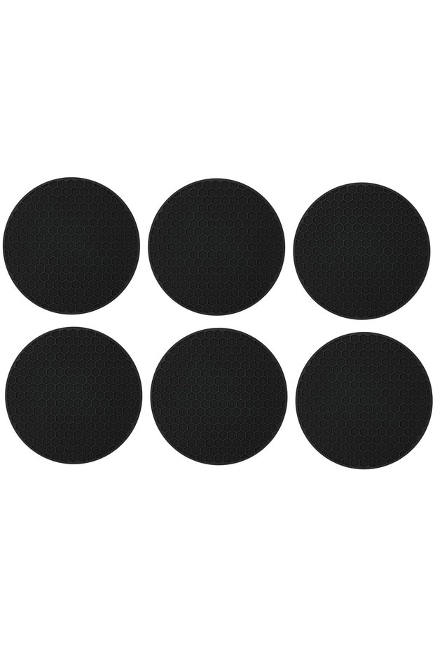black 6pcs Silicone Coasters Set with Holder for Drinks Beer Coffee Suitable for All Kinds of Cups H