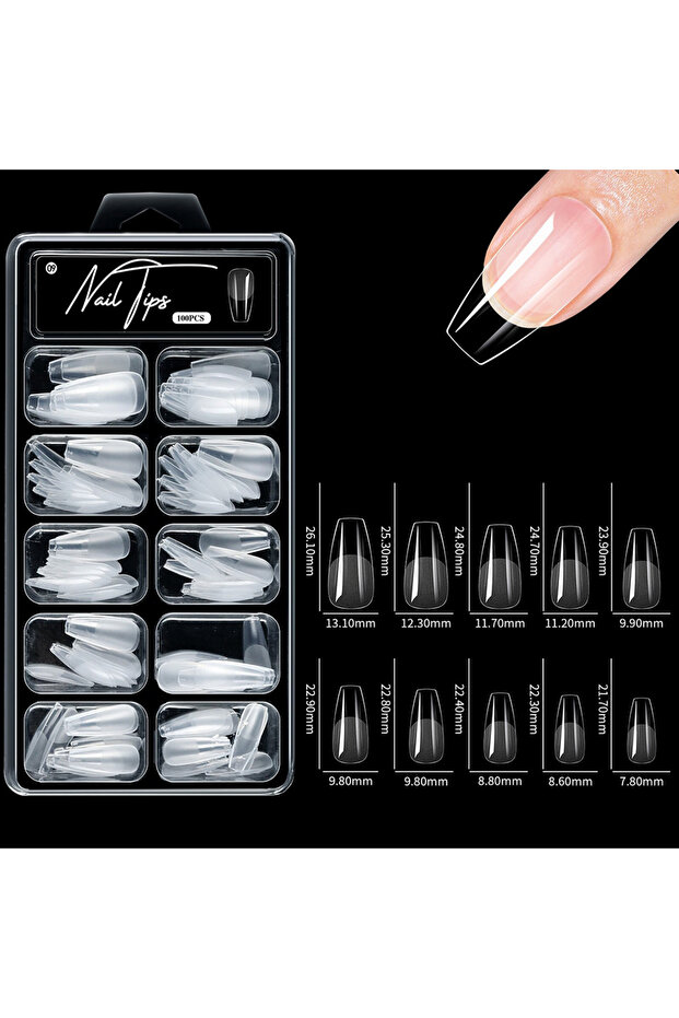 09-100pcs-box 100pcs/box Fake Nail Tips Coffin Press on Nail Clear Full Cover Nail Artificial Press