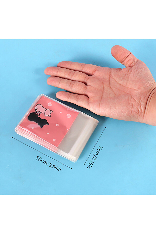 as picture show none Deep Sapphire 100Pcs Cookie Bags Self-Adhesive Bags Pink Couple Cats Biscuits C