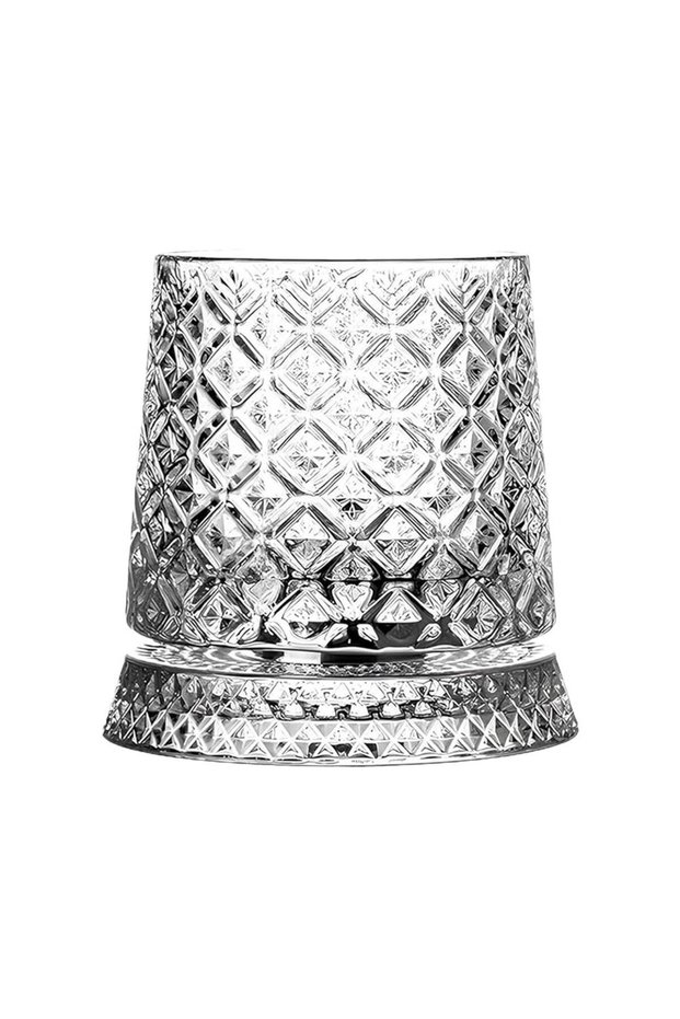 B 280ml 280ml Rotating Whiskey Glass Crystal Bottom Weighted Base Diamond Cut Ice Flower Bubble Patt