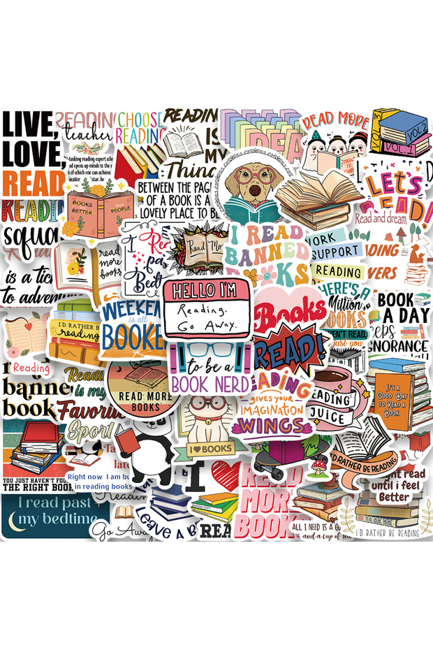 50PCS 50PCSBook Reading Stickers For Notebook Diary Motorcycle Skateboard Computer Decal Cartoon Lug