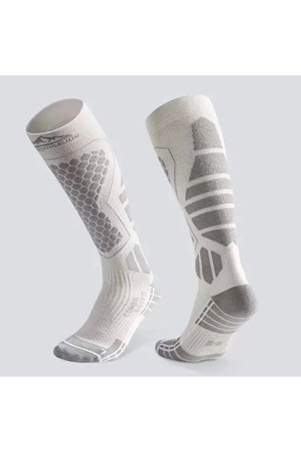 White Grey New Thickened Ski Socks Breathable Thermal Knee High Socks Moisture-wicking Anti-slip Sno