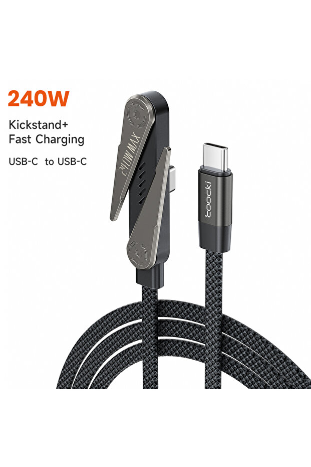 toocki 1pcs Black 1.5m Toocki 240W Type C Cable Built-in Foldable Desktop Phone Holder 90 Degree Fas
