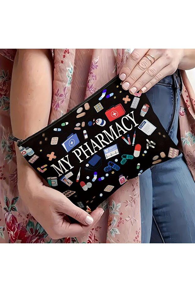 18X25cm 1 Pharmacy-Themed Storage Bag - Multifunctional Medication Organizer & Travel Cosmetic Pouch