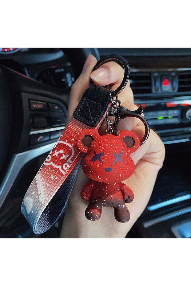 Red New Simple Cute Creative Trend Bear Keychain Fashion Cartoon Doll Key Ring Men's Car Key Pendant