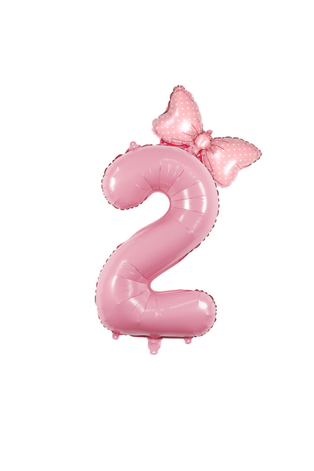 32inch Ruby 2pcs 32inch Number Pink bow Foil Balloon With Bow 1 2 3 4 5 6 7 8 9 For Kid Boys Girls B