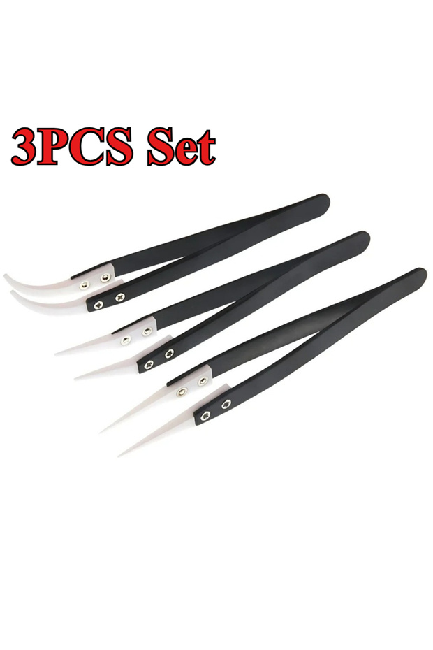 3PCS Tweezers 3PCS Anti-Static Ceramic Tweezers Stainless Steel Industrial Ceramic Tweezers Insulate