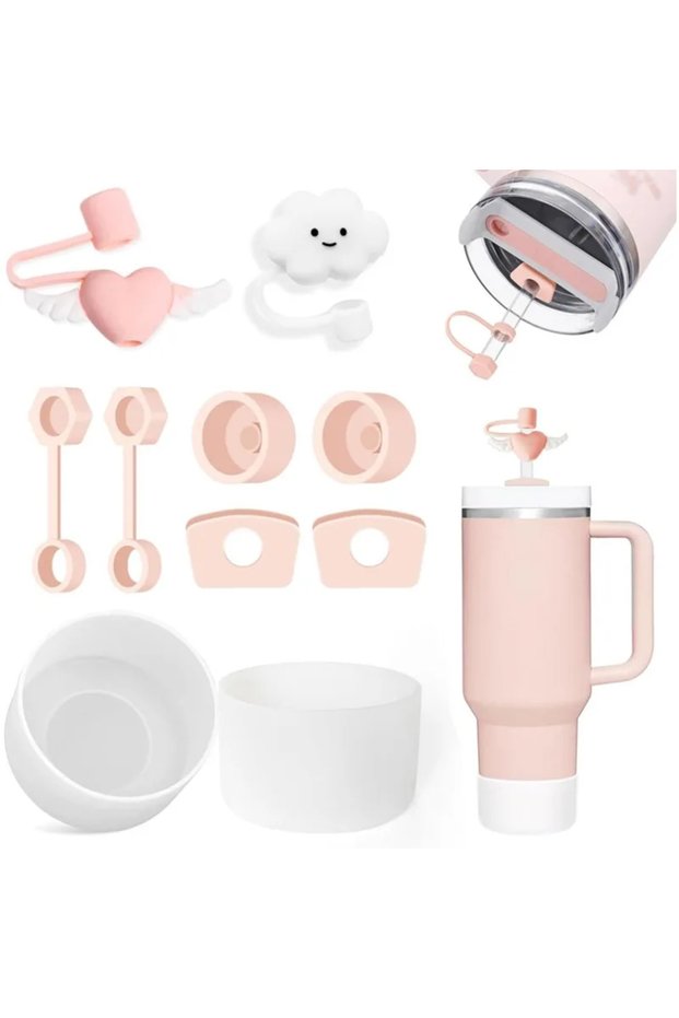 pink 9pcs Silicone Spill Proof Stopper Set for Stanley Cup 6pcs Silicone Spill Proof Stopper,2pcs St
