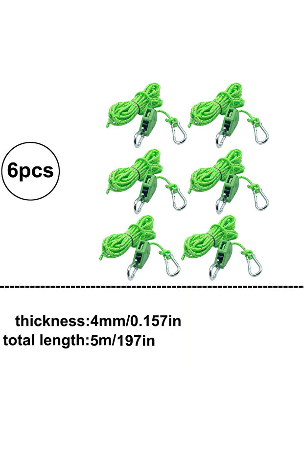 6pcs green 6pcs Reflective Camping Tent Rope Tie Down Fastener Fixed Buckle Pulley Tensioner Ratchet