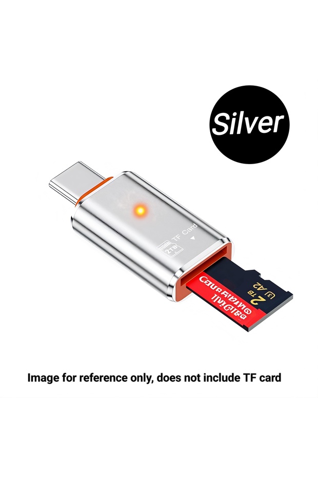 قارئ بطاقات SD وTF فضي اللون، محول قارئ بطاقات من النوع C، محول بطاقات ذاكرة USB-C لنقل البيانات