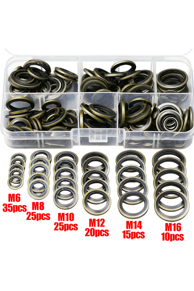 130PCS-(1 Box) As showns Metal O Ring Fasteners Gaskets Set Assortment Rubber Flat Washers Oil Drain