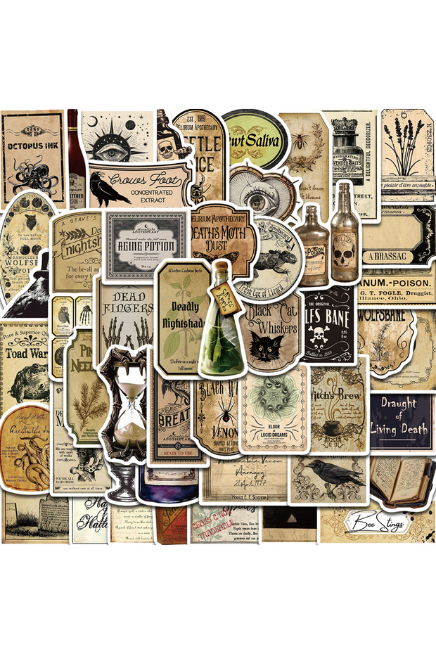 50PCS 50PCS Gothic Pharmacist Medication Label Stickers Skateboard Designs Phone Luggage Waterproof