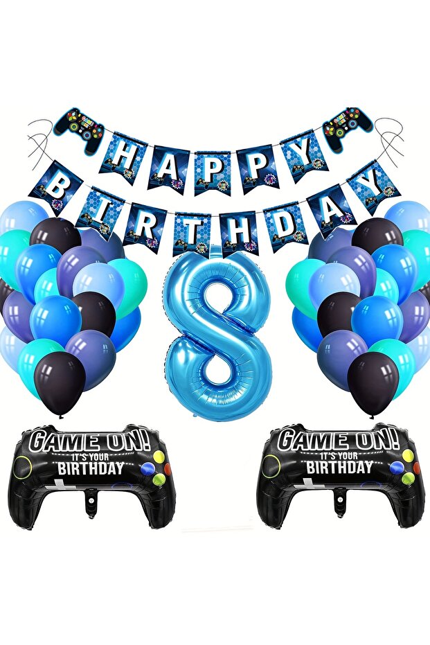 32inch 8 1set Gamepad Balloons Game on With Blue Digit Number Balloon Birthday Party Decorations Gam
