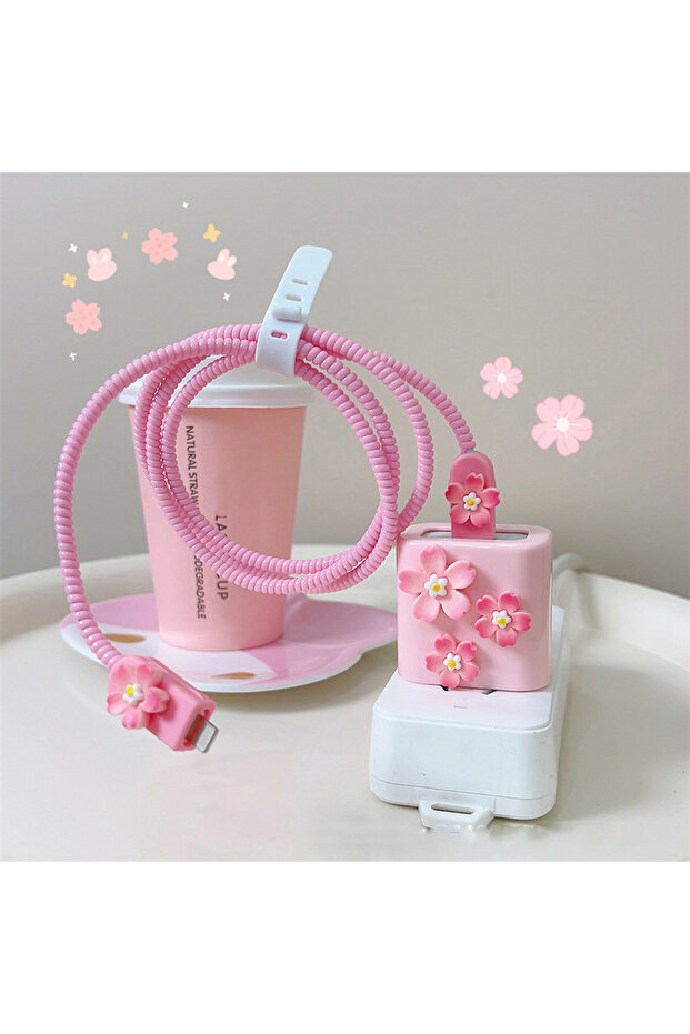 13 3D Pink Flower Cable Charger Protector Cover For Iphone 11 15 14 13 Pro Max 18W 20W Charger 2024