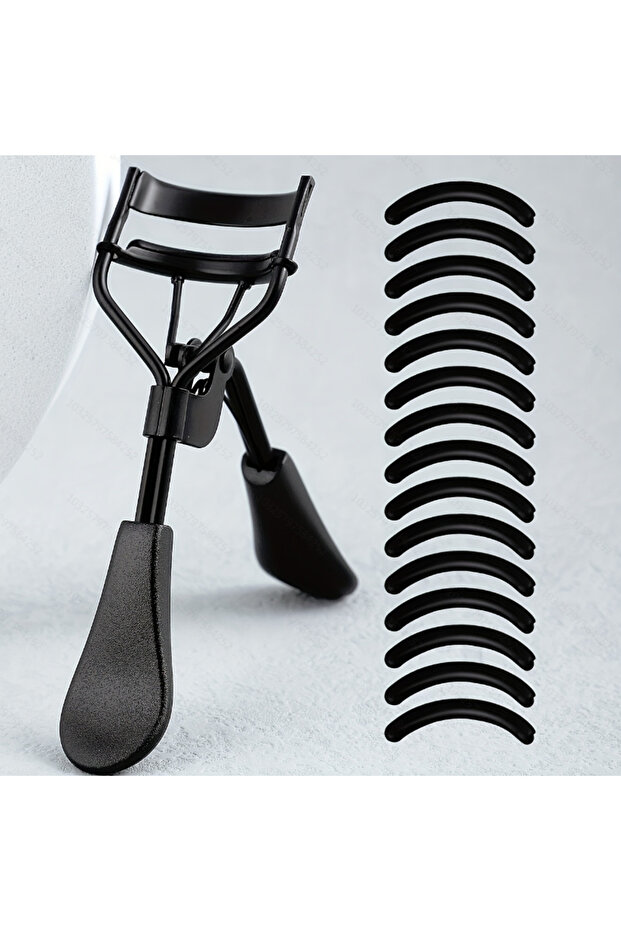 Black Portable Eyelash Curler with 15 Silicone Pads and Stainless Steel Eyelash Curler, Used for Eye