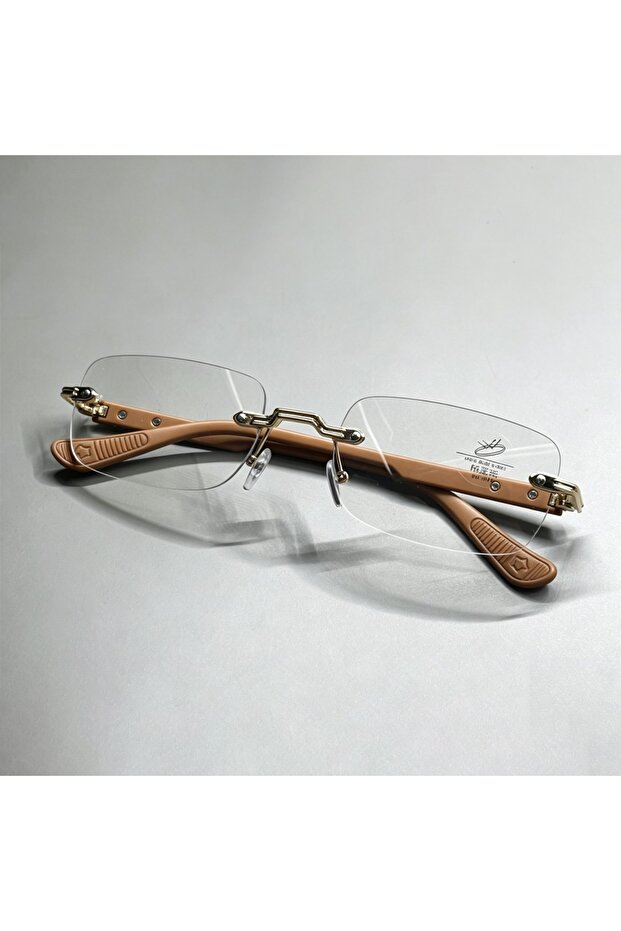 Golden Brown Luxury Rimless Blue Light Blocking Glasses Men Women Titanium Alloy Frame Lightweight C
