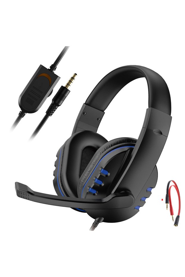 Blue Gaming Headset 3.5mm Wired Over-Head Gamer Headphone With Microphone Volume Control Gamer Earph