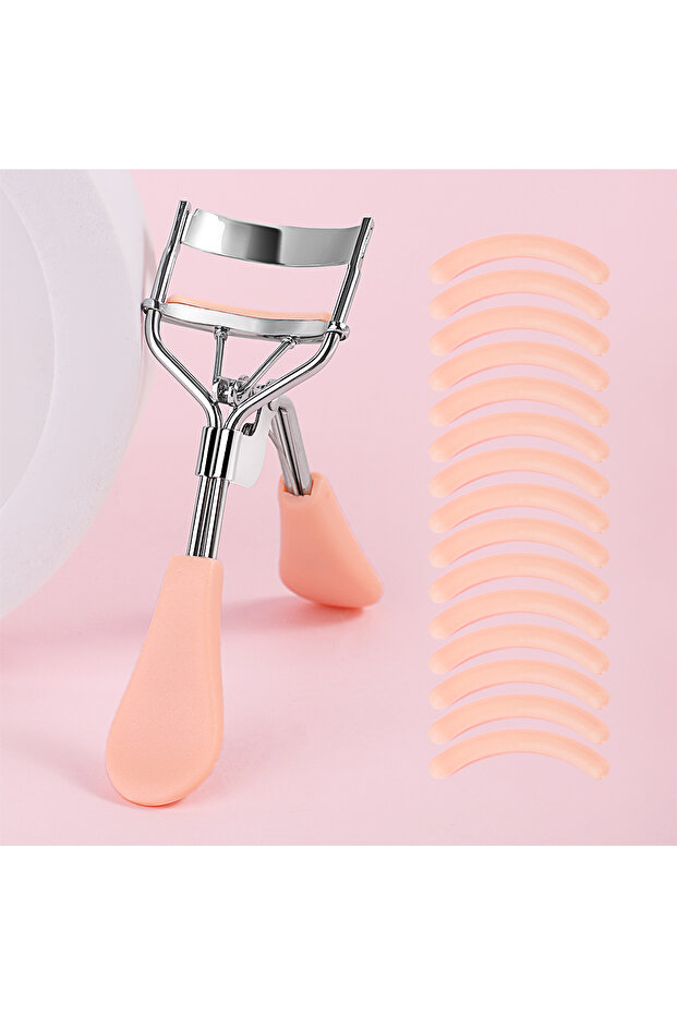 Orange Portable Eyelash Curler with 15 Silicone Pads and Stainless Steel Eyelash Curler, Used for Ey