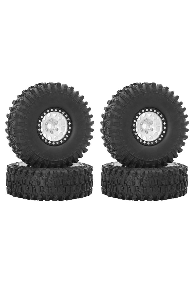 4pcs Silver black Metal 1.9 Beadlock Wheel Rim Tires Set for 1/10 RC Crawler Car Axial SCX10 III AXI