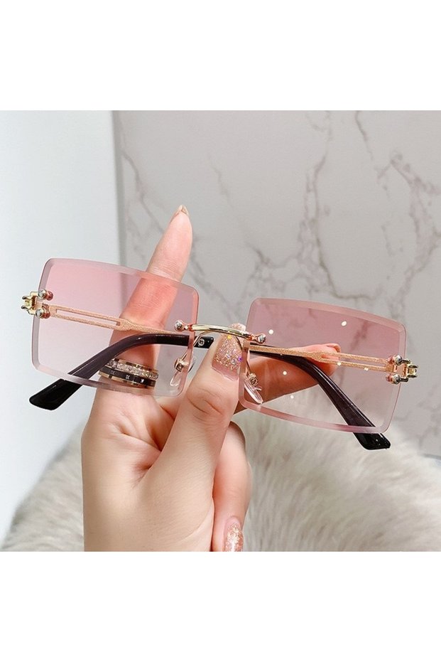 as picture shows 129-C7 G-pink KAMMPT Gradient Pink Stylish Women Sun Glasses Square Retro Decorativ