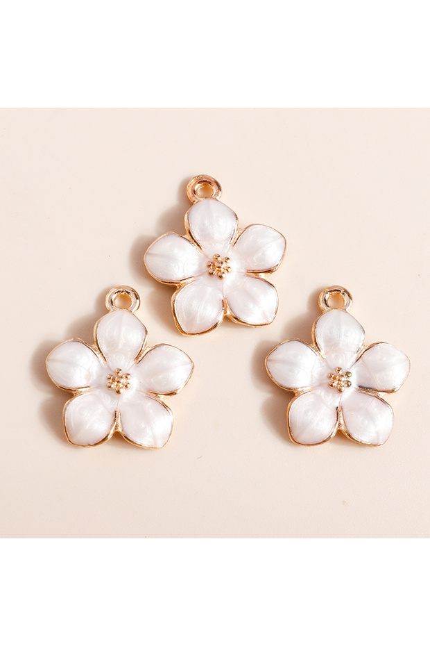 White 10pcs 10pcs 17*15mm Cute Enamel Hibiscus Flowers Charms For Jewelry Making Cute Sakura Charms