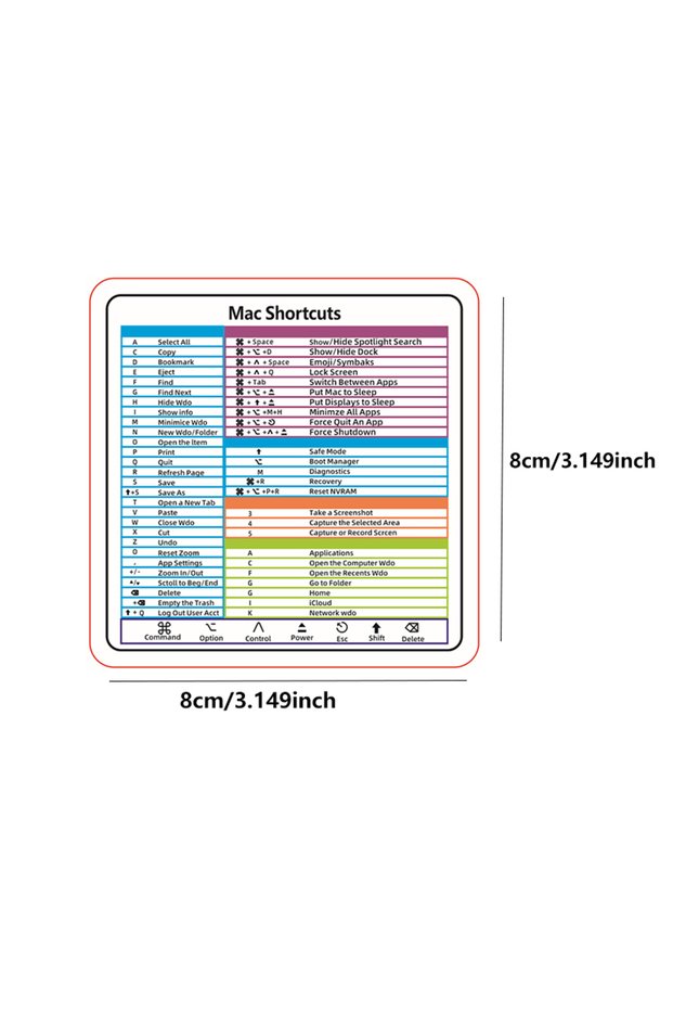 Mac Shortcuts 8*8cm Laptop Keyboard Shortcut Sticker for MacBook Air/Pro Transparent Adhesive Window