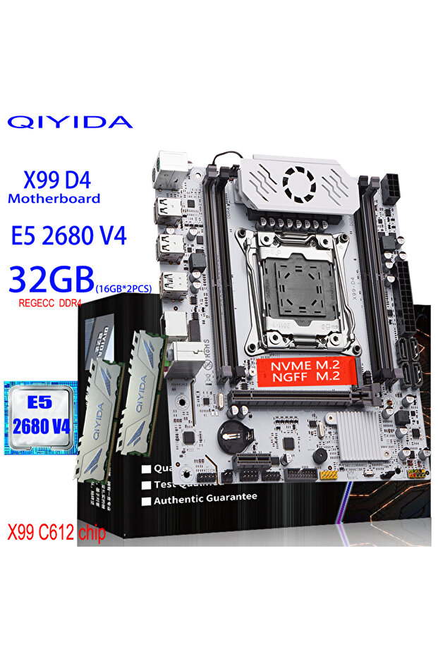 Motherboard+CPU+RAM QIYIDA X99 Motherboard Set Kit Xeon LGA 2011-3 E5 2680 V4 CPU Processor 2*16G=32