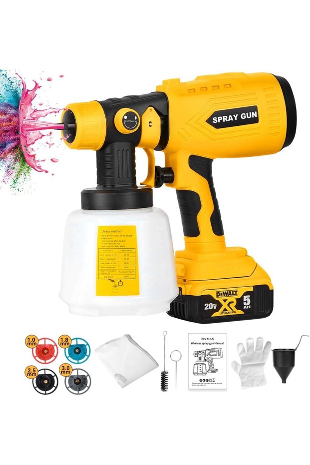 Orange Paint Sprayer for Dewalt 20V Max Battery 200W Motor, 4 Copper Nozzles, HVLP for Interior/Exte