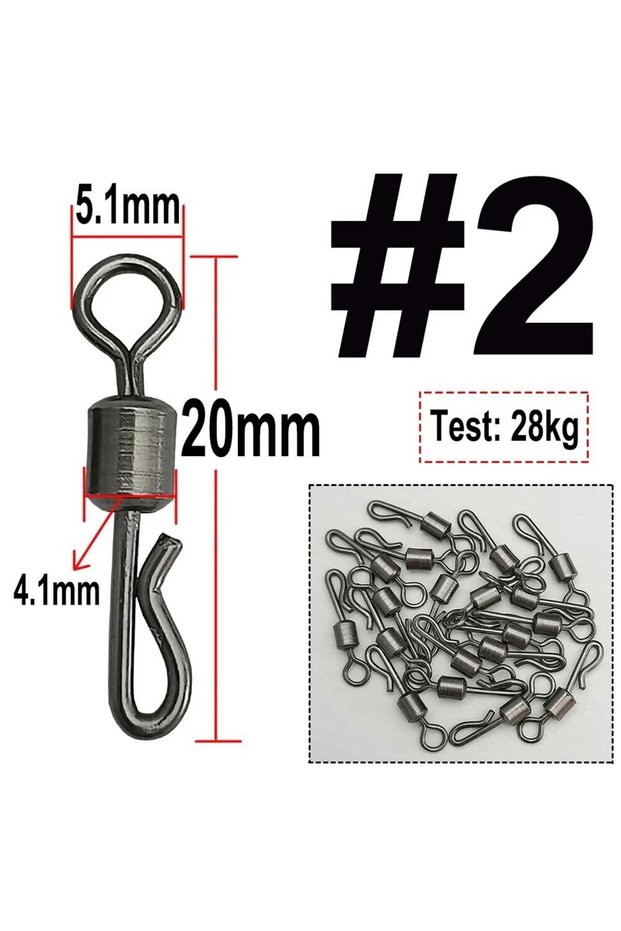 size 2 50pcs Bearing Swivel Fishing Connector Q Shaped Quick Change Swivels For Carp Fishing Termina