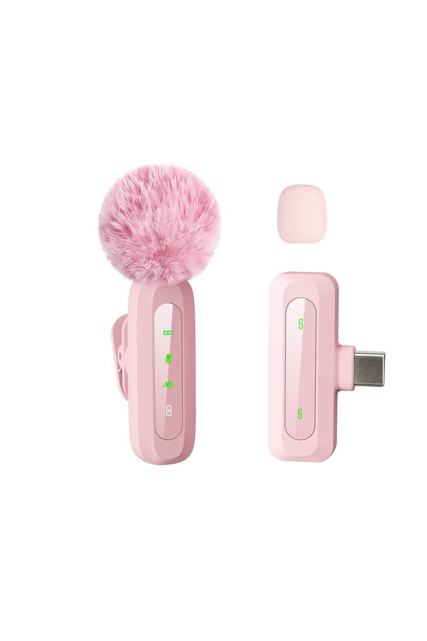 Pink 1to1 Type C Type-C Port Wireless Lavalier Microphone, Noise Cancelling Lapel Mic,for iPhone15+,