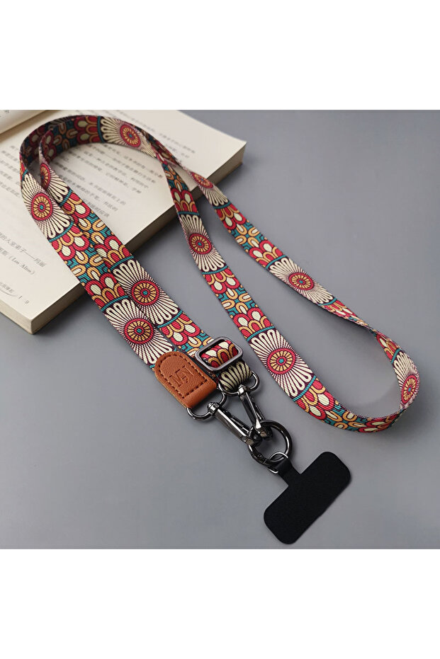 LPTT Retro Totem Pattern Crossbody Cell Phone Lanyard Adjustable Hanging Neck Mobile Phone Strap Pen