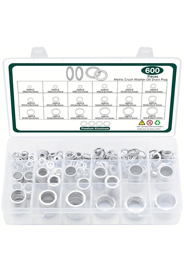 600Pcs 600-Piece Drain Plug Gasket Set, 18 Sizes Aluminum Crush Washer Combination Set, Automotive,