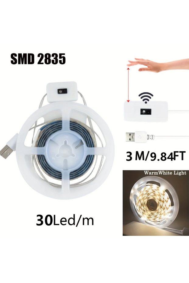 3m Warm White USB LED Strip Lights DC 5V Smart Dimmer Hand Scan Sensor Switch On/off Control Backlig