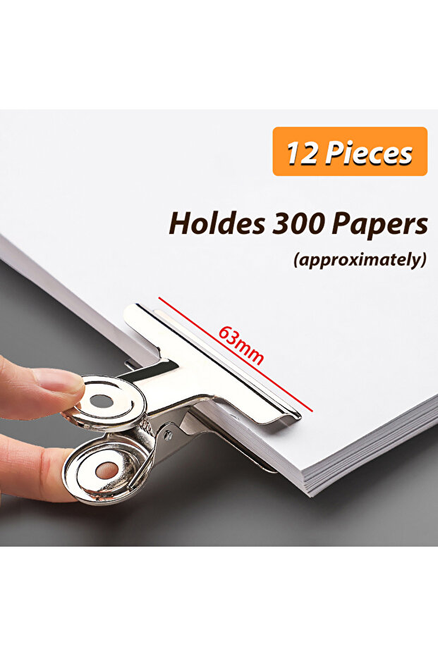 63mm 12pcs Stainless Steel Multi-functional Metal Clamp Paper Clips Strong Binder School Office Hous