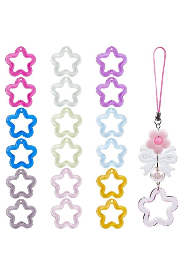 AECH07-05143 100Pcs Acrylic Hollow Star Charms Acrylic Hollow Beads 30mm Large Transparent Loose Bul