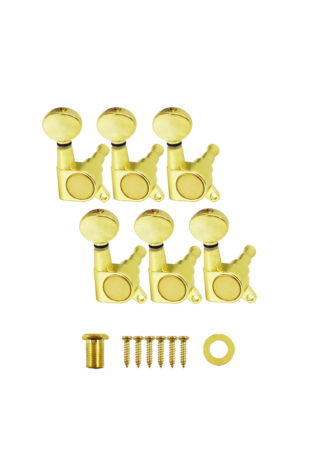 Golden Right 6pcs Small Round Handle, 6-in-line Sealed Electric Guitar Tuning Pegs Keys Machine Head
