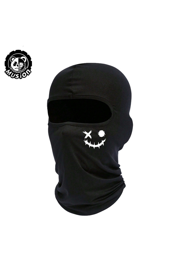 Black Smil Face Musion Balaclava Motorcycle Mask Fashionable Print Suitable Men Women Windproof Sun
