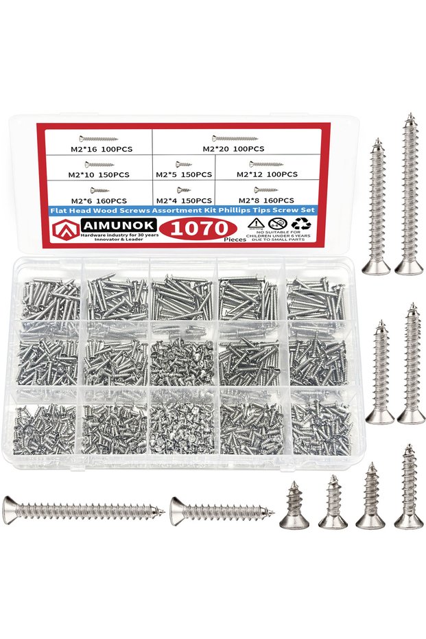 M2 - 1070Pcs 1070pcs Self Tapping Screw Assortment Kit M2 Wood Thread Nail Screw Sets Tapping Screw